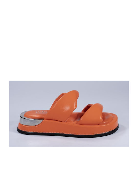 Vogge Leather Women's Flat Sandals Flatforms in Orange Color