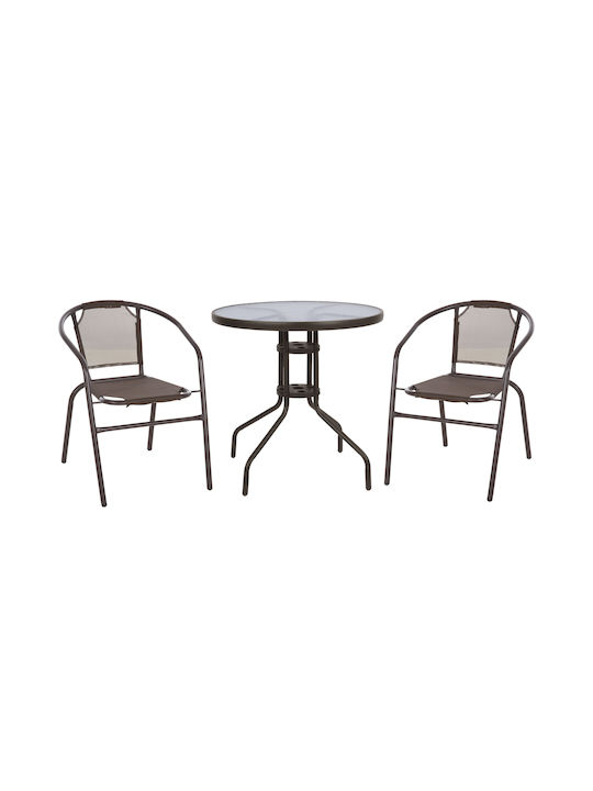 Set Dining for Small Outdoor Spaces Textilene Brown 3pcs