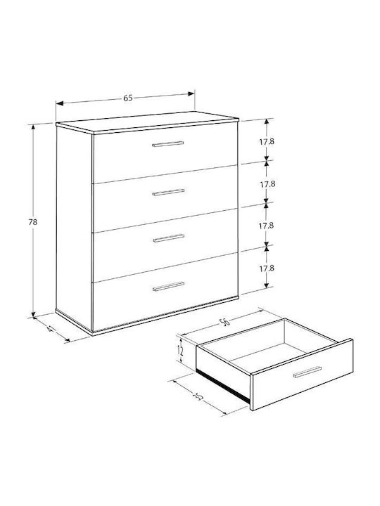 White Wooden Chest of Drawers with 4 Drawers White 65x41x78cm
