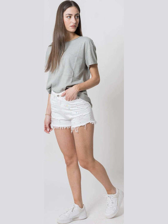 Jean Shorts Λευκό Πιτσιλοτό