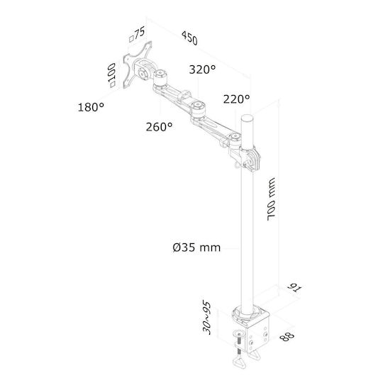 Neomounts Stand Desk Mounted Monitor up to 30" with Arm Silver (FPMA-D935POLE70)
