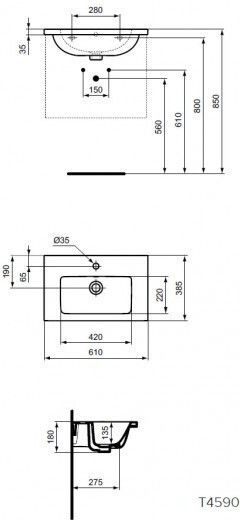 Ideal Standard I.life Space Aufgesetztes Waschbecken Porzellan 61x38.5x18cm White