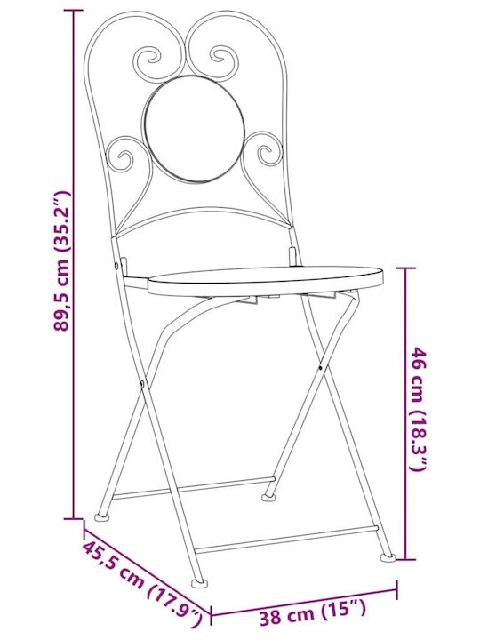 Scaun de exterior Metalic Albastru 2buc 38x45.5x89.5cm
