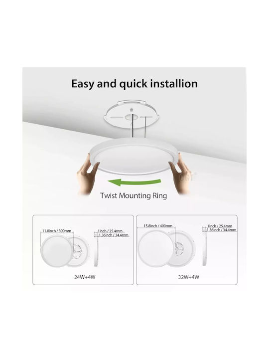 Ceiling Mount Light 40cm White with Integrated LED
