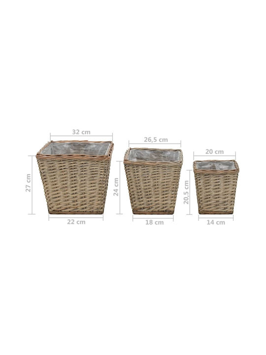 Vidaxl Raised Planters 3 Pieces with Wicker Polyethylene Coating Brown