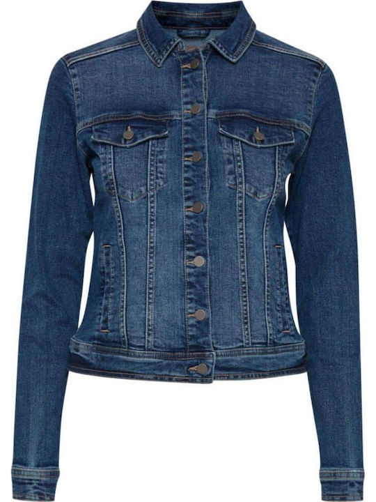 Women's Long Jean Jacket for Spring or Autumn Dark Blue