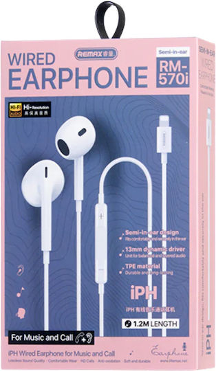 Remax RM-570i Earbuds Handsfree Headphones with Connector Lightning White