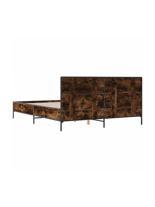 Double Wooden Brown Bed with Slats for Mattress 160x200cm