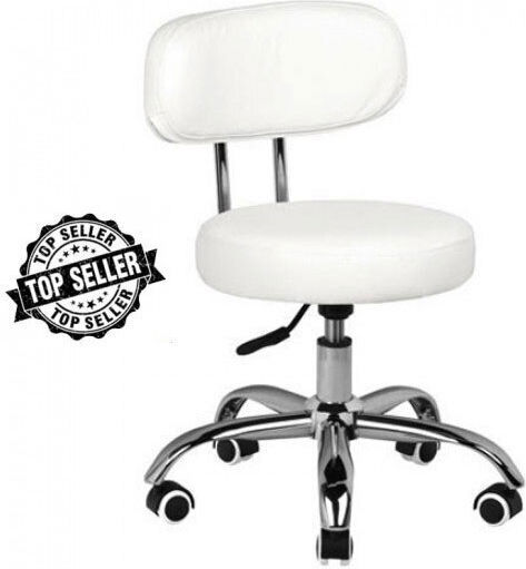 Salon Stools Τροχήλατο Σκαμπό με Πλάτη Λευκό