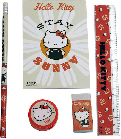 Gim Hello Kitty Παιδικό Σετ Γραφικής Ύλης με Μολύβι, Ξύστρα, Γόμα, Σημειωματάριο και Χάρακα 5τμχ