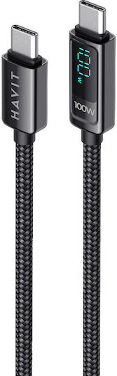 Havit LED USB 2.0 Cable USB-C male - USB-C 100W Μαύρο 2m 21.08.0025