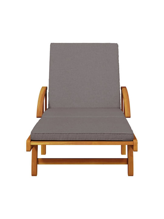 Deckchair Wooden with Cushion & Wheels Brown with Table 200x68x30cm.