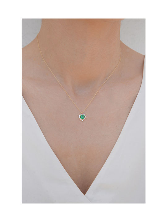 Kritsimis Green Necklace with design Heart from Gold 14K