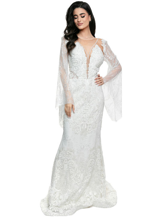 RichgirlBoudoir Maxi Wedding Dress with Lace & Sheer White
