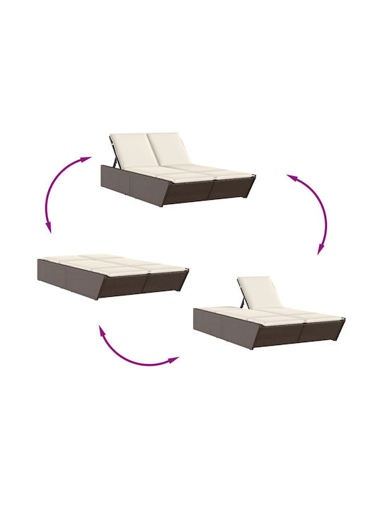 Sunbed Double Rattan with Cushion Brown 110x200cm.