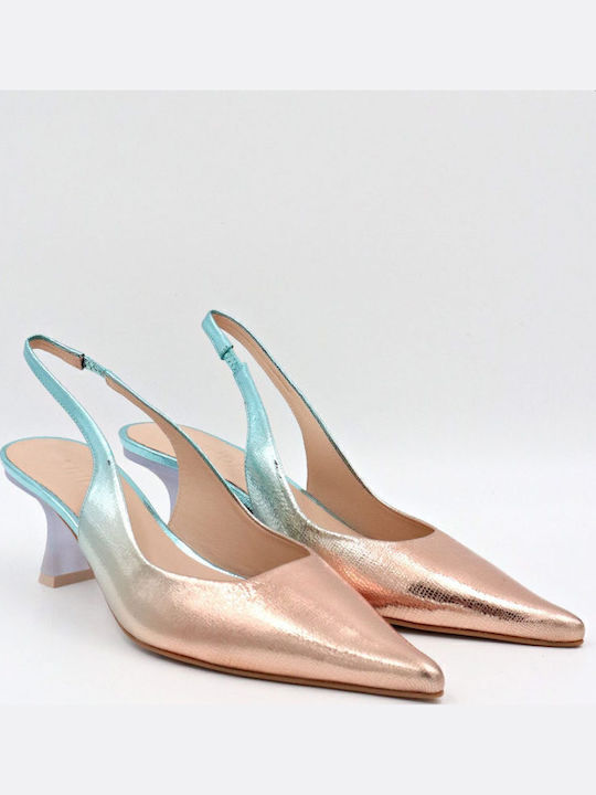 Leder Pumps mit Riemchen & mittelhoher Absatz Orange