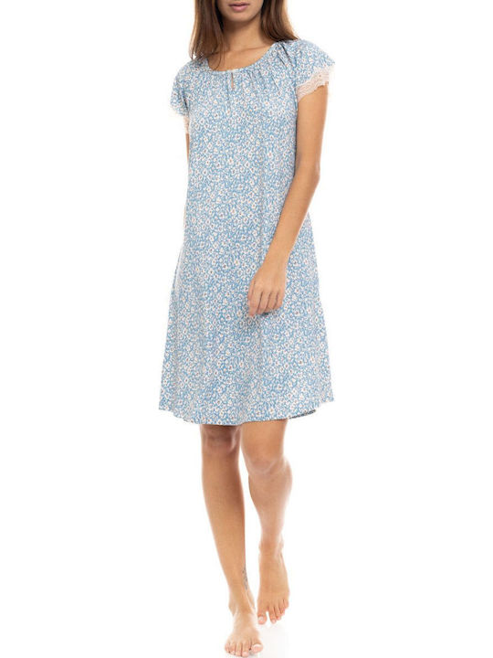 Pink Label Sommer Damen Nachthemd Blue
