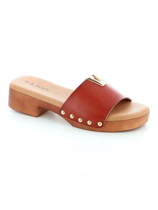 B-Soft Piele Mules cu Toc în Maro Culoare