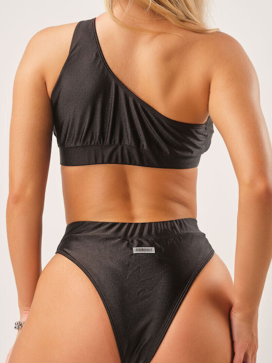 Set Bikini Cu Un Umăr & Brazilia Negru
