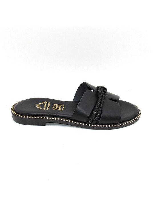 Ipodima Leder Damen Flache Sandalen in Schwarz Farbe