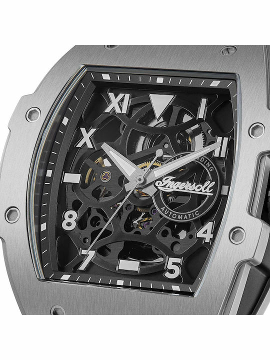 Ingersoll Ανδρικό Ρολόι 45mm Αυτόματο με Μαύρο Καουτσούκ Λουράκι