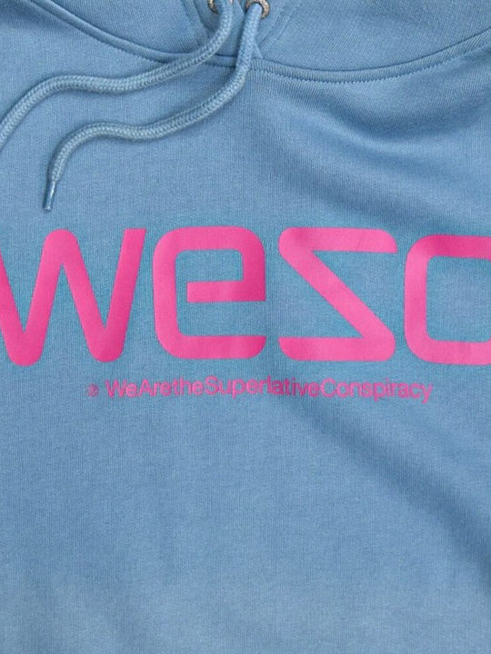 WESC Hanorac cu glugă cu logo pentru femei - ADRIATIC BLUE - 113WE-00309-ADBLUE