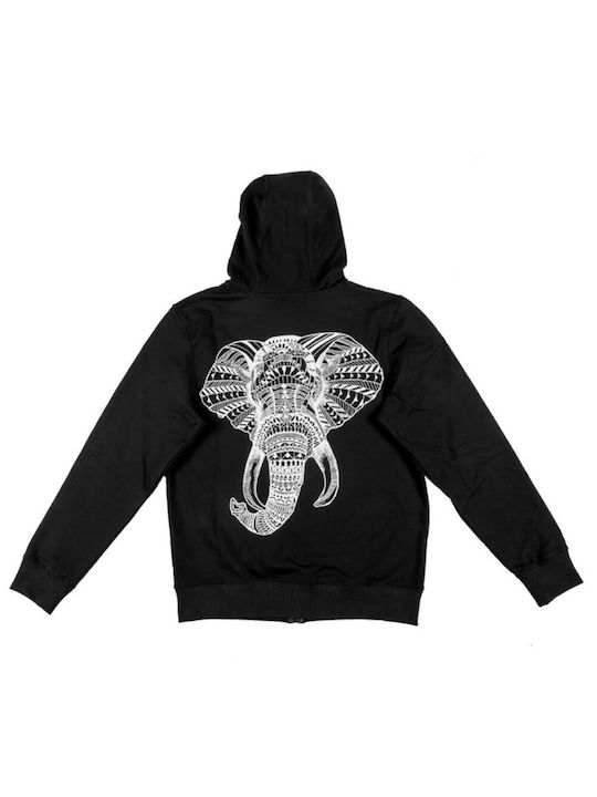 FEROCIA CΟUTURA Men Zip Hoodie Elephant - BLACK - 1204-1513-1001