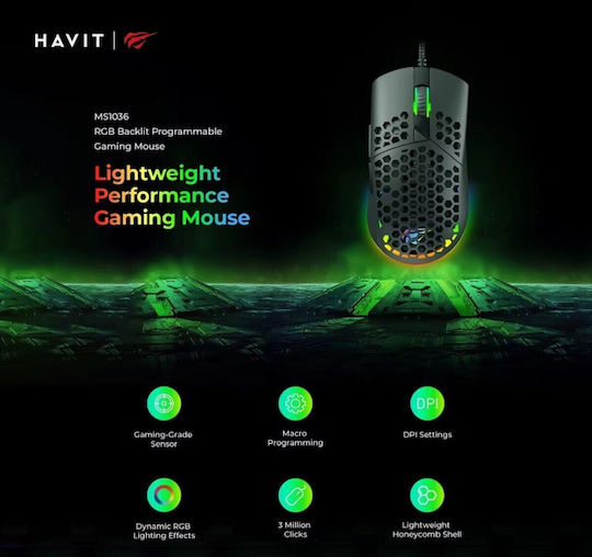 Havit MS1036 RGB Gaming Mouse 7200 DPI Black