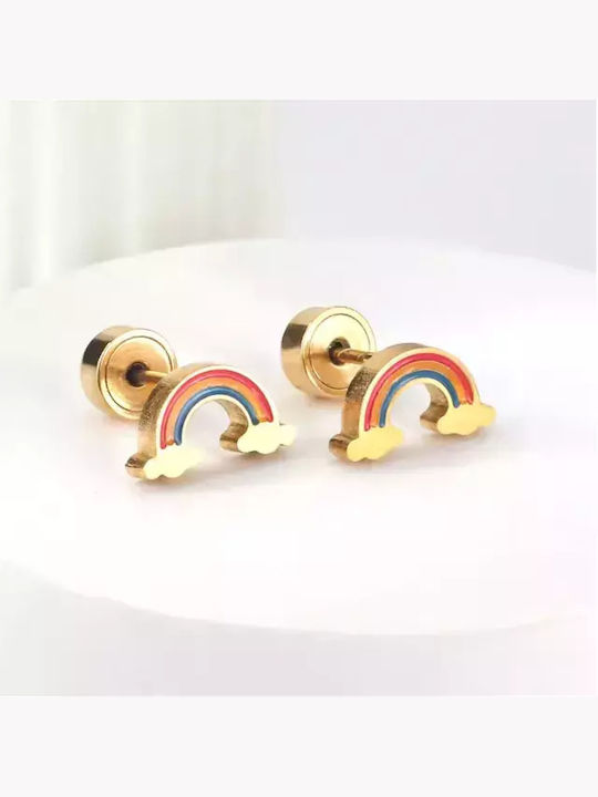 Hypoallergenic Kids Earrings Rainbow Steel 316l Gold Bode 02402