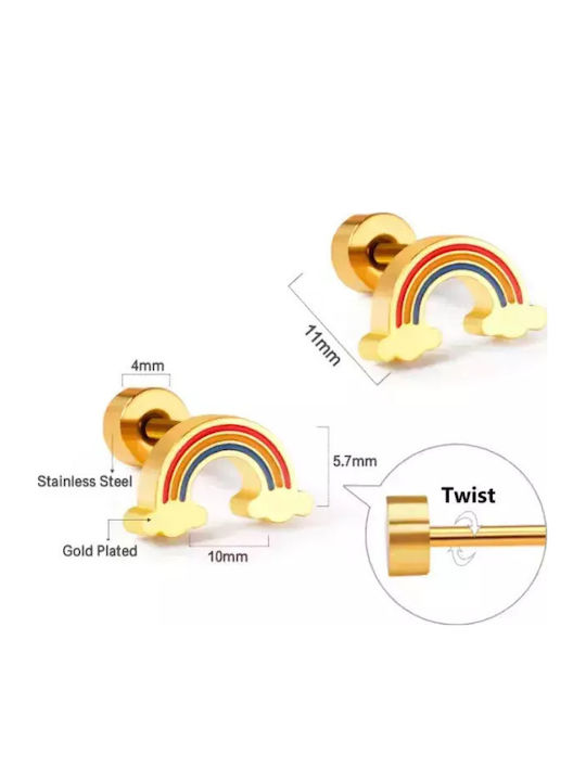 Hypoallergenic Kids Earrings Rainbow Steel 316l Gold Bode 02402