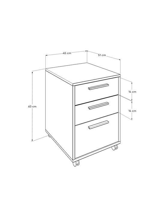 Schublade Büro mit Rollen & Schloss Ashtray 45x51x63cm