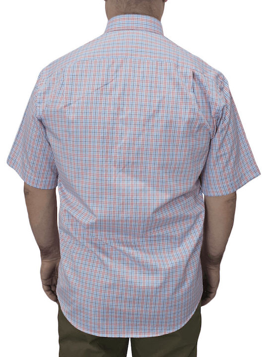 Domino Men's Shirt Short Sleeve Checked Orange