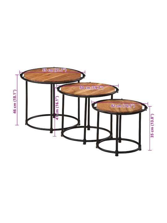 Set Zigon Rotund Din Lemn Masiv De Acacia 3 Buc M55xL55xH46cm