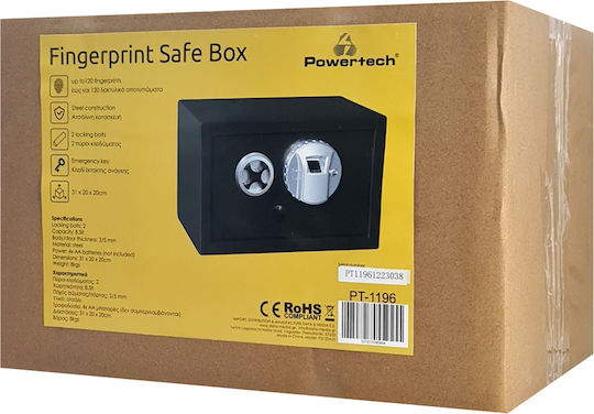 Powertech Tresor Abmessungen H31xB20xH20cm mit Gewicht 8kg PT-1196