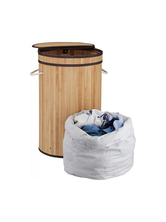 Relaxdays Wäschekorb Bamboo 65lt mit Deckel Beige