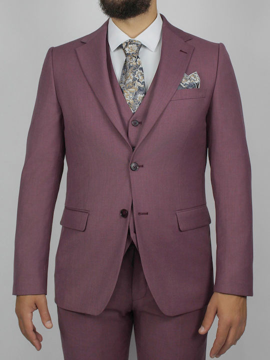 La Pupa Men's Summer Suit with Vest Burgundy