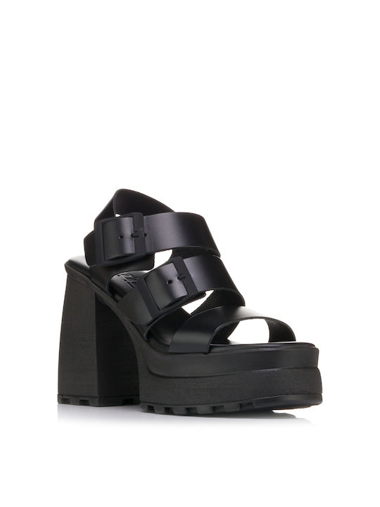 Lady Shoes Platform Leather Women's Sandals Black