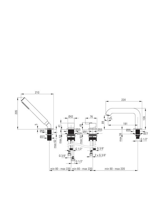 Deante Mixing Bathtub Shower Faucet Gold