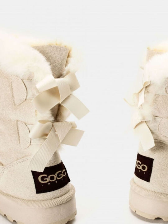 Gogo shoes Bow Fur Beige Ankle Boots