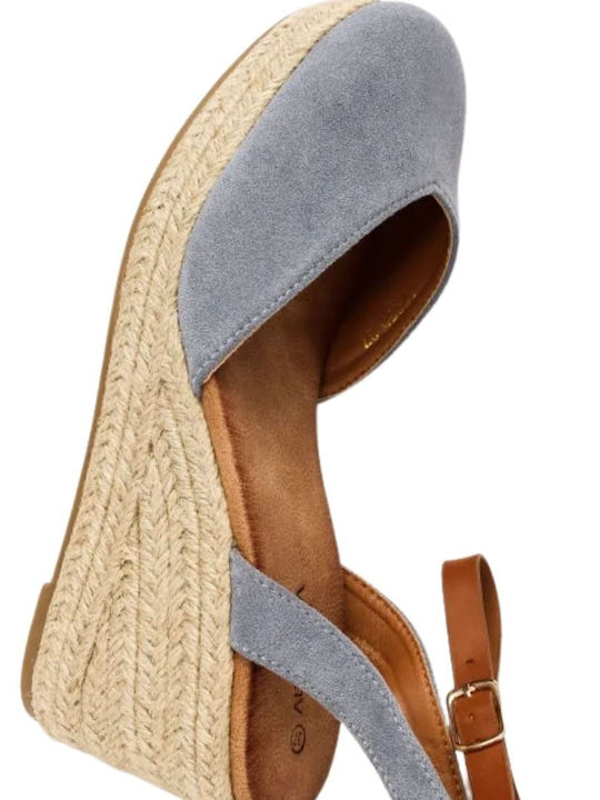 Blue Espadrille Platforms with Ankle Strap