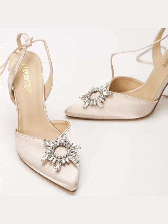 Satin Open Heel Heels with Decorative Buckle