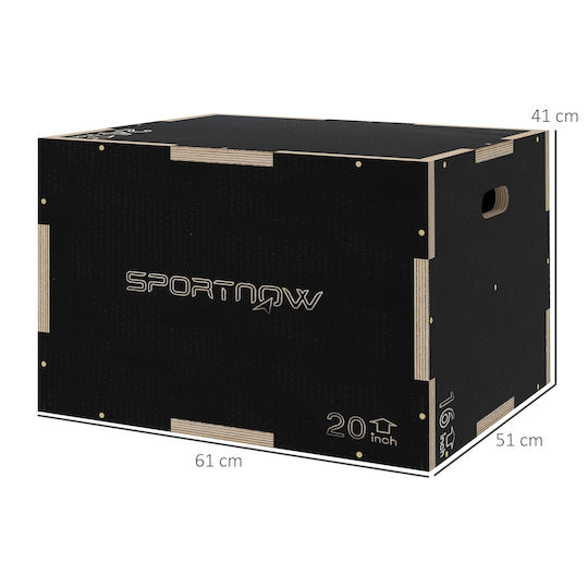 Sportnow Plyometric Jump Box 3 Ύψη Αντιολισθητικό Ξύλο 61-51-41cm Μαύρο