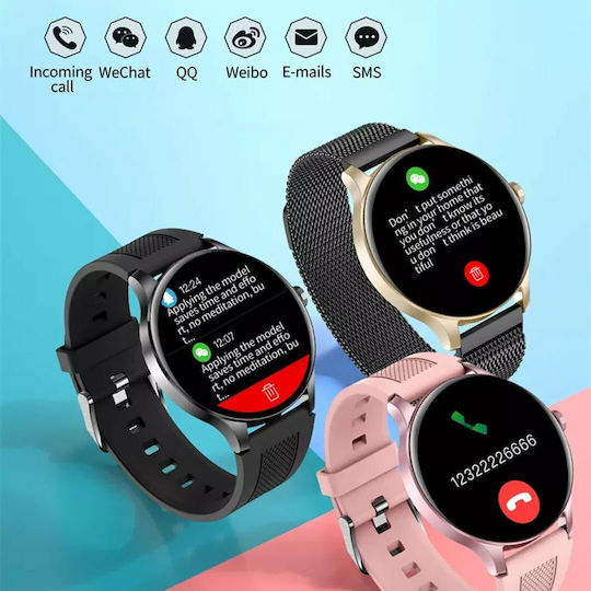 Aoke NY20 Smartwatch (Ροζ - Χρυσή κάσα / Μαύρο λουρί σιλικόνης)