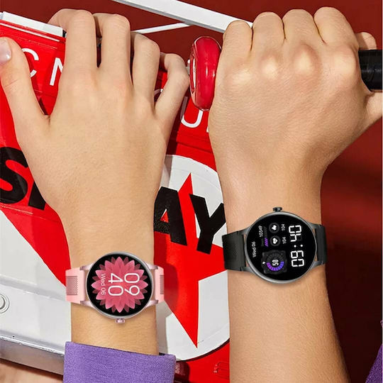 Aoke NY20 Smartwatch (Ροζ - Χρυσή κάσα / Μαύρο λουρί σιλικόνης)