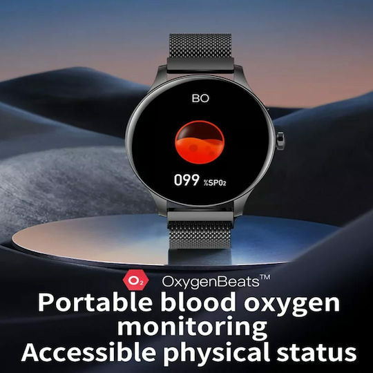 Aoke NY20 Smartwatch (Ροζ - Χρυσή κάσα / Μαύρο λουρί σιλικόνης)
