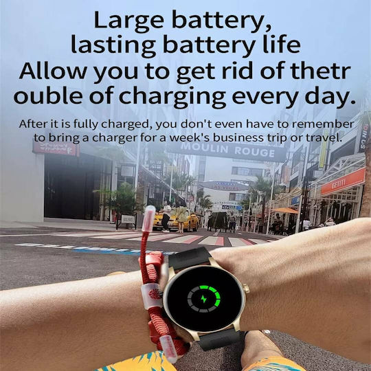 Aoke NY20 Smartwatch (Ροζ - Χρυσή κάσα / Μαύρο λουρί σιλικόνης)