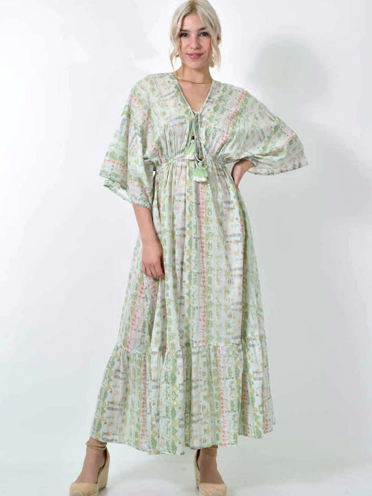 Potre Summer Maxi Dress with Ruffle Green