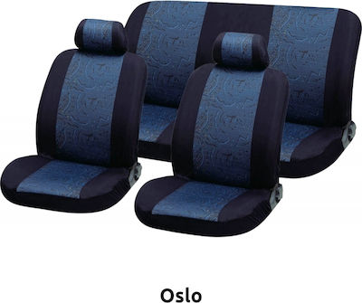 Autoline Set Huse Auto 6buc Catifea Velour-Jacquard Oslo Negru / Albastru