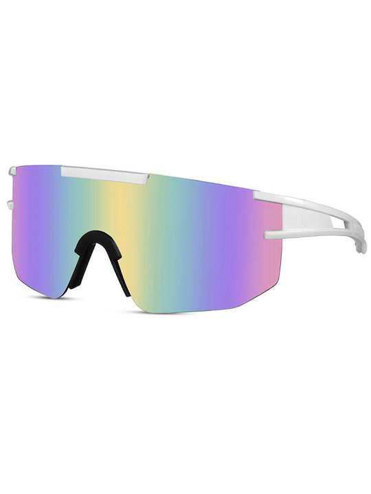 Solo-Solis Sonnenbrillen mit Weiß Rahmen und Mehrfarbig Spiegel Linse NDL8082