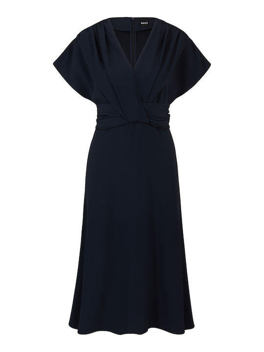 Midi Evening Satin Dress Dark Blue